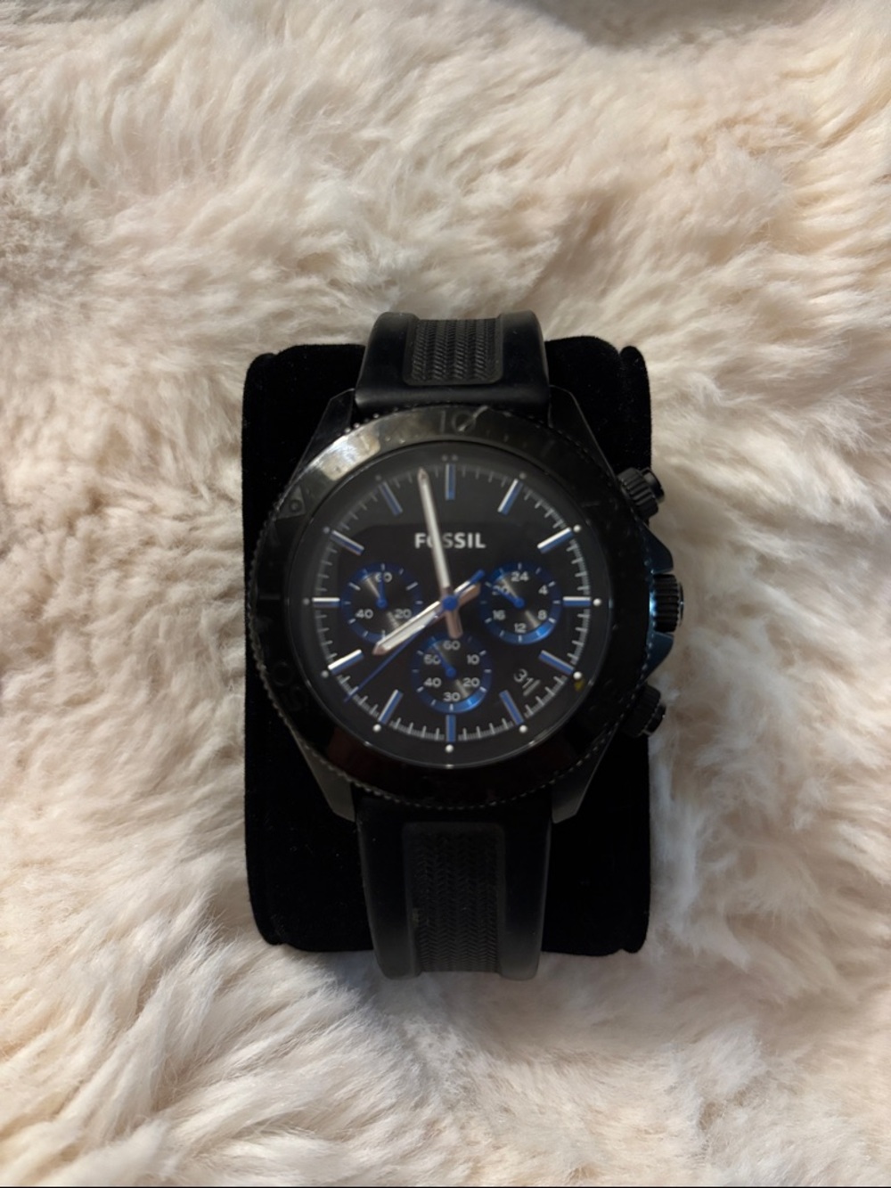 Fossil Black Men's Chronograph Watch with Blue Accents